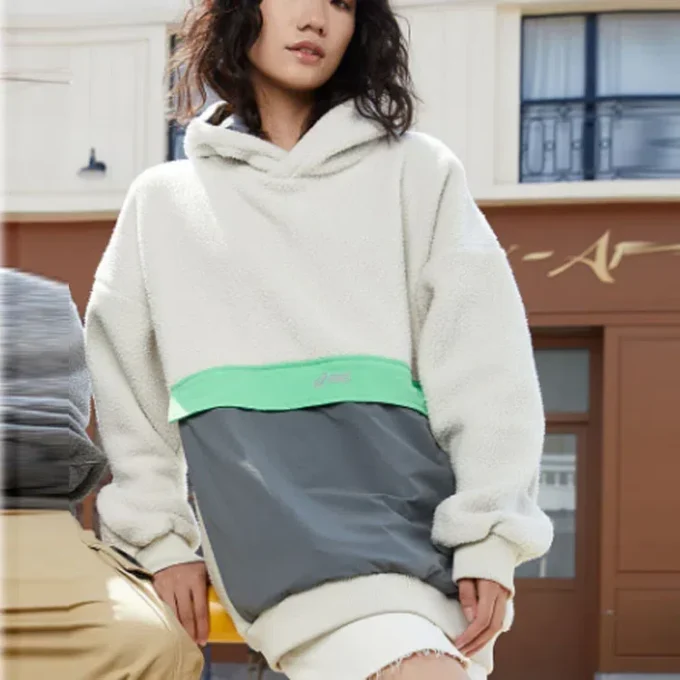 Colorblock Sherpa Hoodie „Beige“